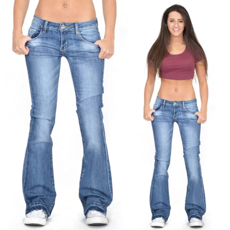 Elarova | Damen Low Rise Flared Jeans: Lässige Vintage Skinny Bell Bottom Jeans