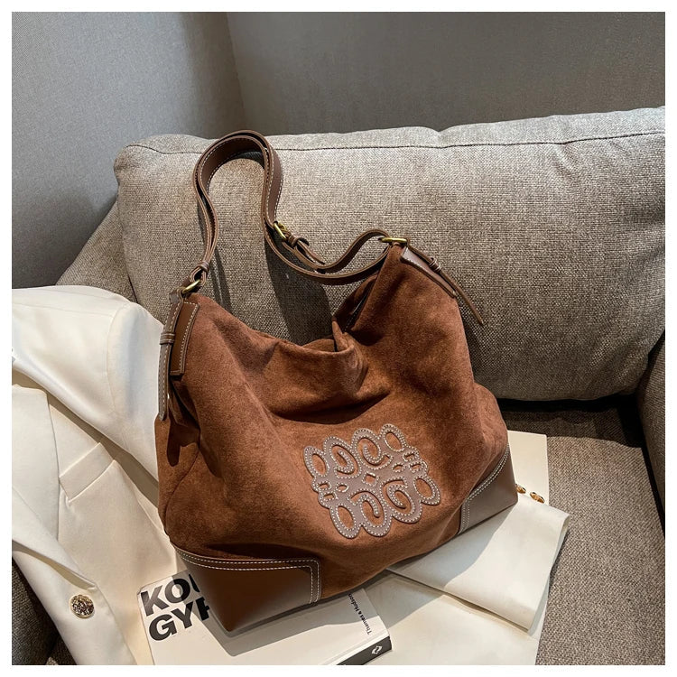 Elarova | Damen Luxus Marke Messenger Taschen Retro Braun Crossbody Tote Taschen Eimer Clutch Tasche Einkauf Große Kapazität Reisetasche