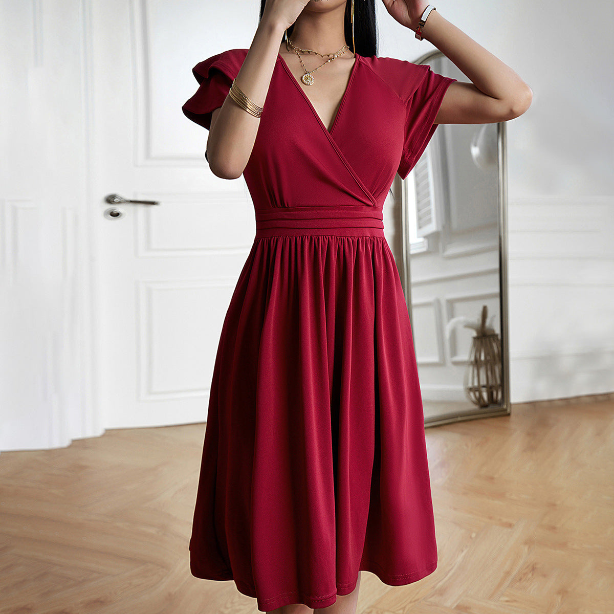 Elarova | Damen Midikleid mit V-Ausschnitt für Elegante Anlässe