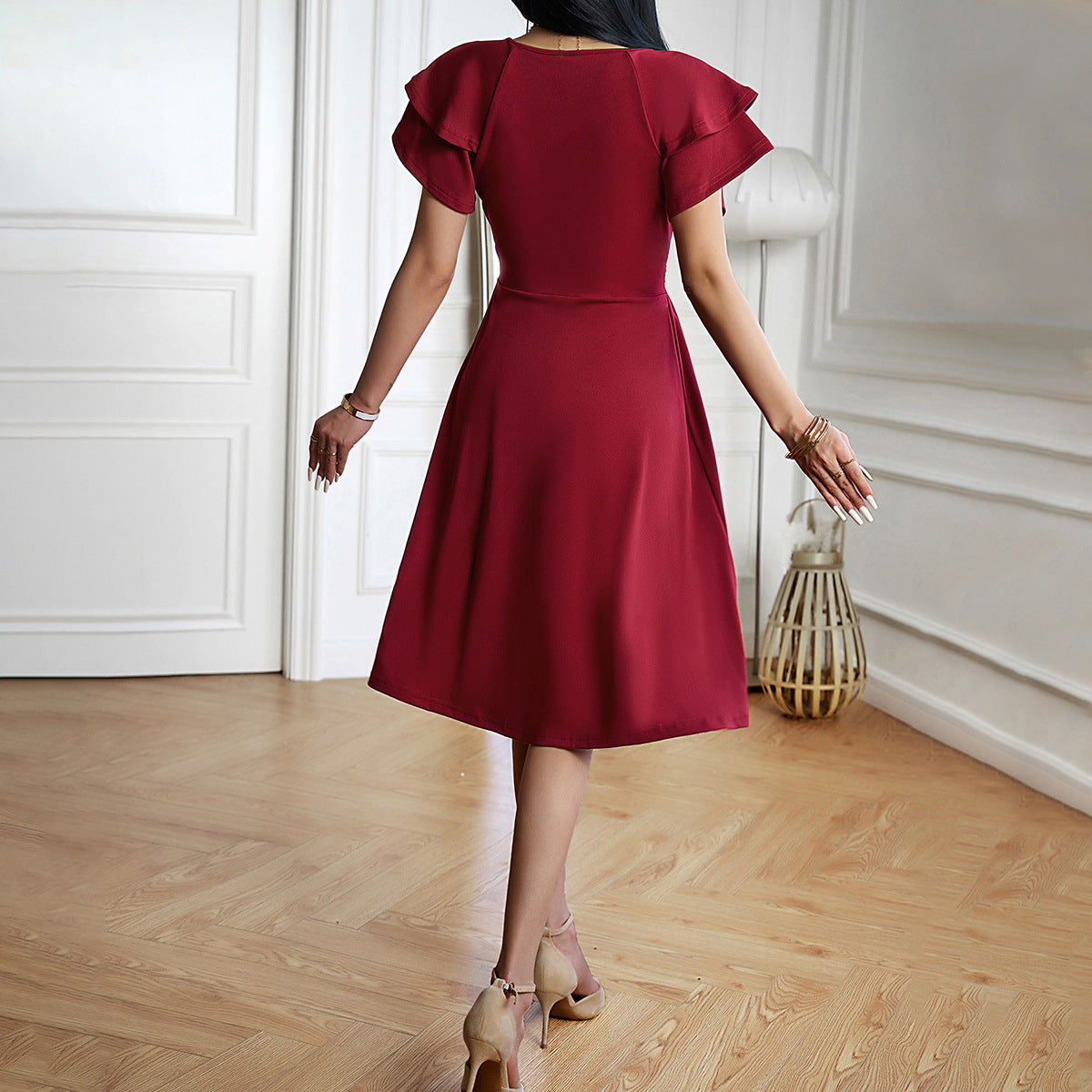Elarova | Damen Midikleid mit V-Ausschnitt für Elegante Anlässe