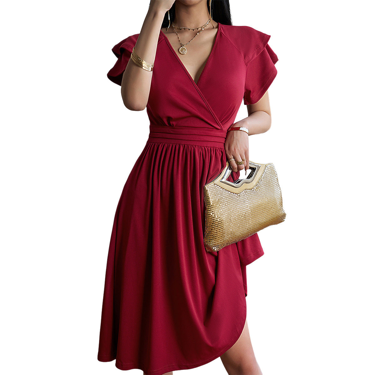 Elarova | Damen Midikleid mit V-Ausschnitt für Elegante Anlässe