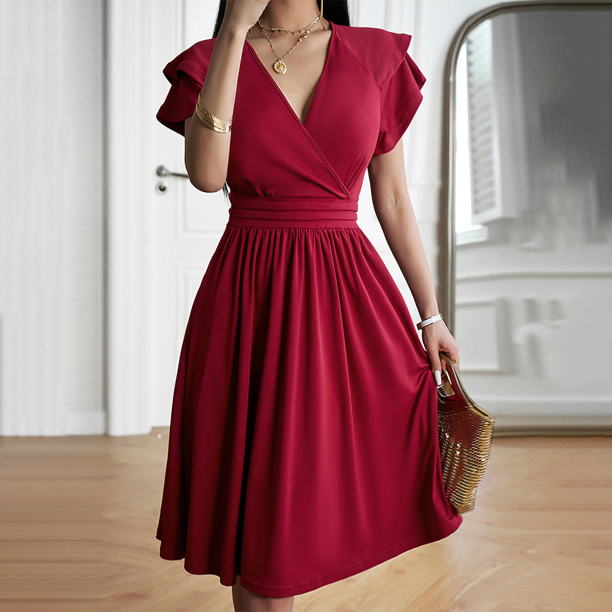 Elarova | Damen Midikleid mit V-Ausschnitt für Elegante Anlässe