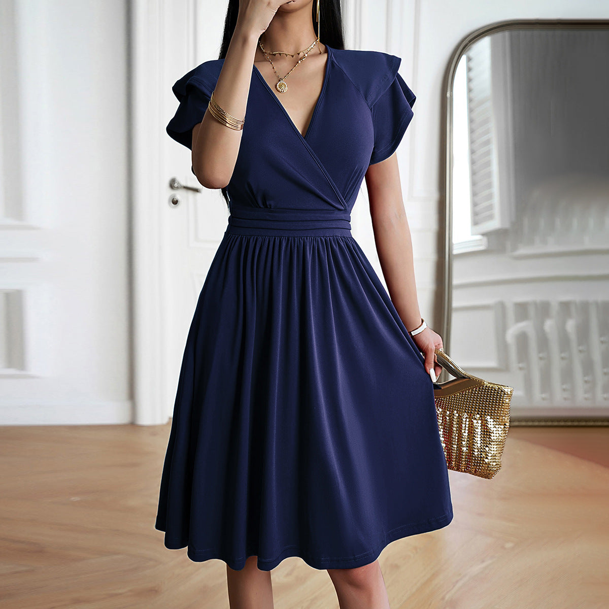 Elarova | Damen Midikleid mit V-Ausschnitt für Elegante Anlässe