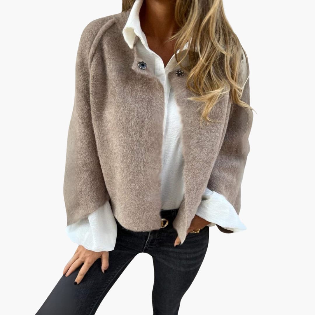 Elarova | Damen Open Jacke mit Rundhalsausschnitt und langen Ärmeln