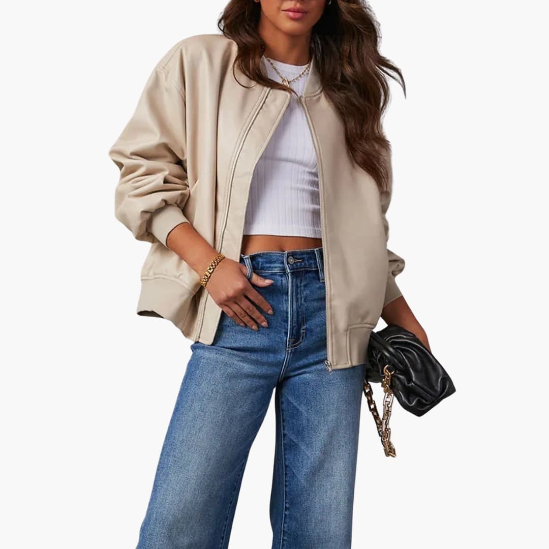 Elarova | Damen Oversize-Bomberjacke mit Reißverschluss und Rippbündchen