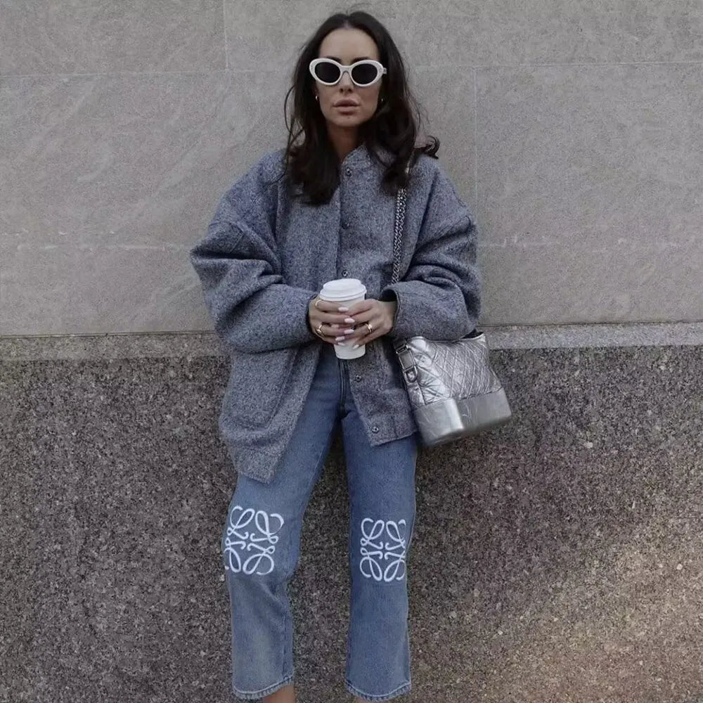 Elarova | Damen Oversize-Bomberjacke mit Taschen und Druckknopf-Design