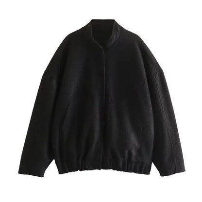 Elarova | Damen Oversize-Bomberjacke mit Taschen und Druckknopf-Design