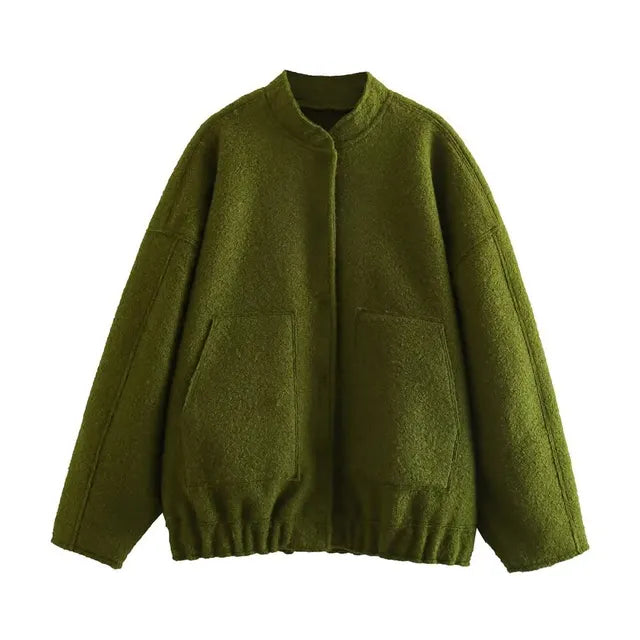Elarova | Damen Oversize-Bomberjacke mit Taschen und Druckknopf-Design