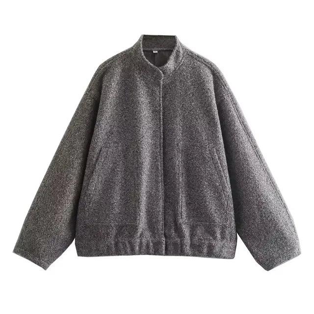 Elarova | Damen Oversize-Bomberjacke mit Taschen und Druckknopf-Design