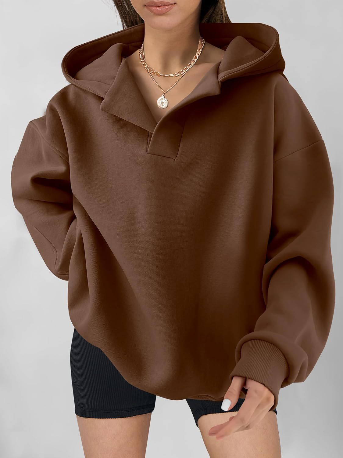 Elarova | Damen Oversized Hoodie mit modernem Kragen und lässiger Passform