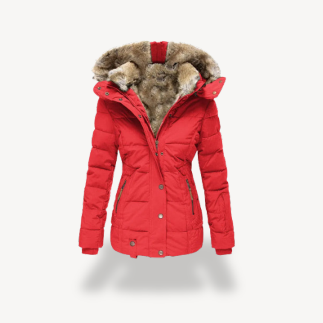 Elarova | Damen Pufferjacke mit Kunstpelzkapuze