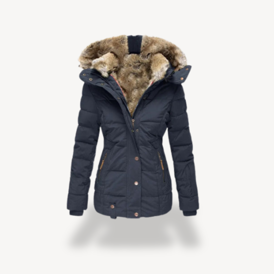 Elarova | Damen Pufferjacke mit Kunstpelzkapuze