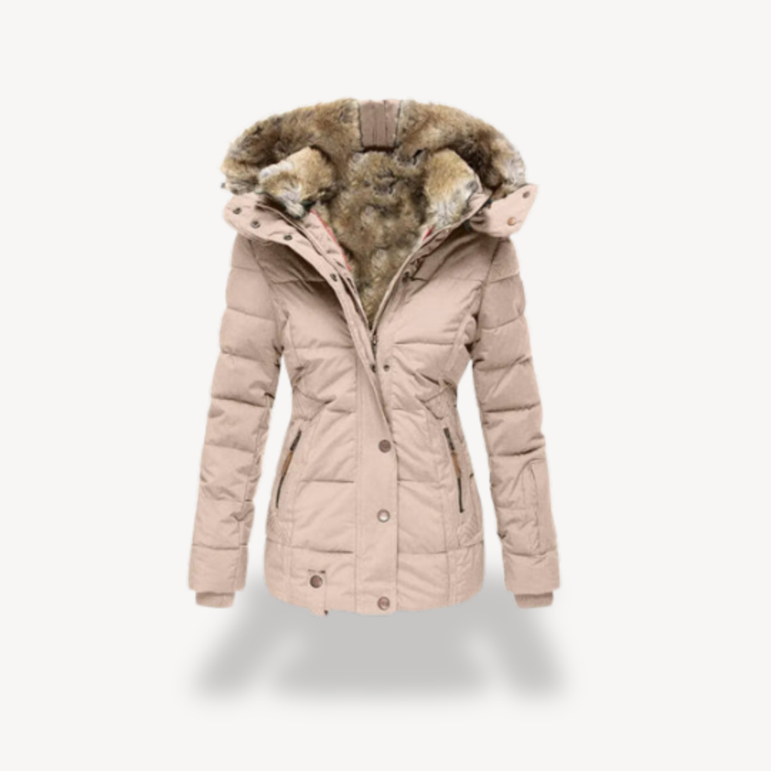 Elarova | Damen Pufferjacke mit Kunstpelzkapuze