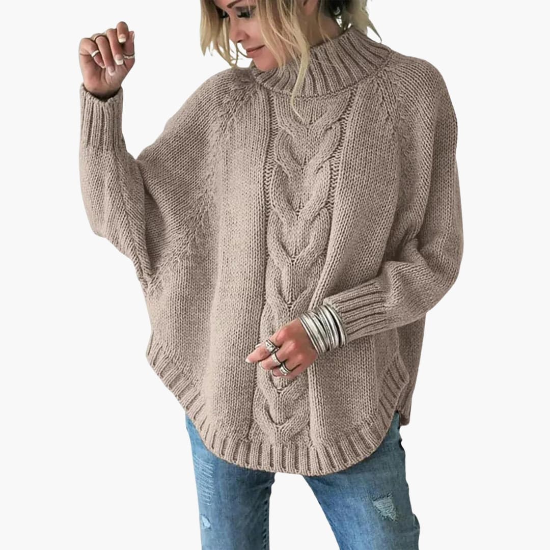 Elarova | Damen Pullover mit Rollkragen und Zopfmuster