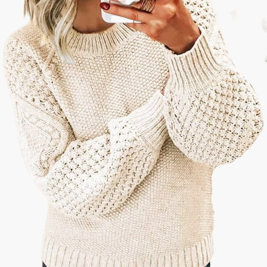 Elarova | Damen Pullover mit Rundhalsausschnitt und Ärmelmuster