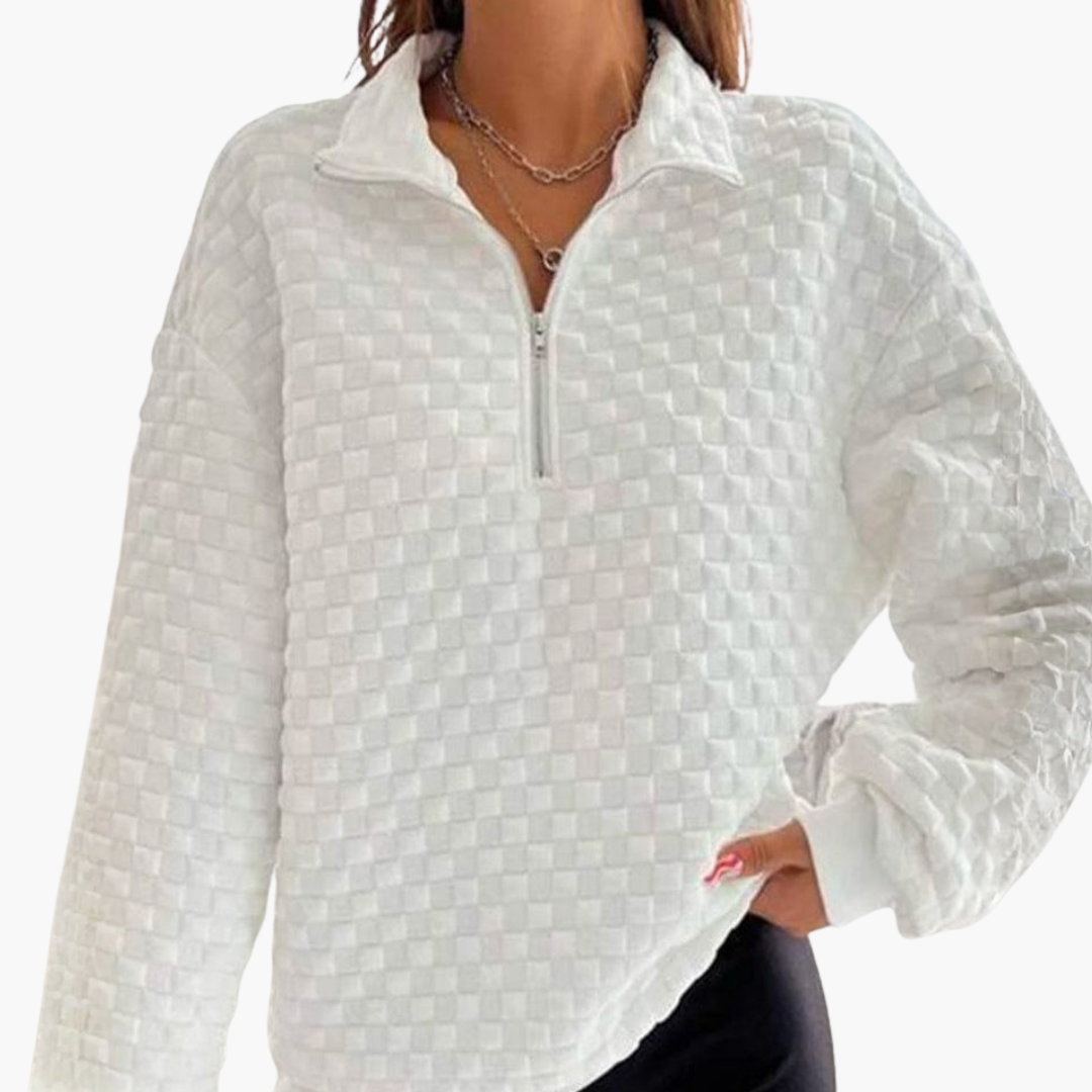 Elarova | Damen Pullover mit Viertelreißverschluss und strukturierter Oberfläche