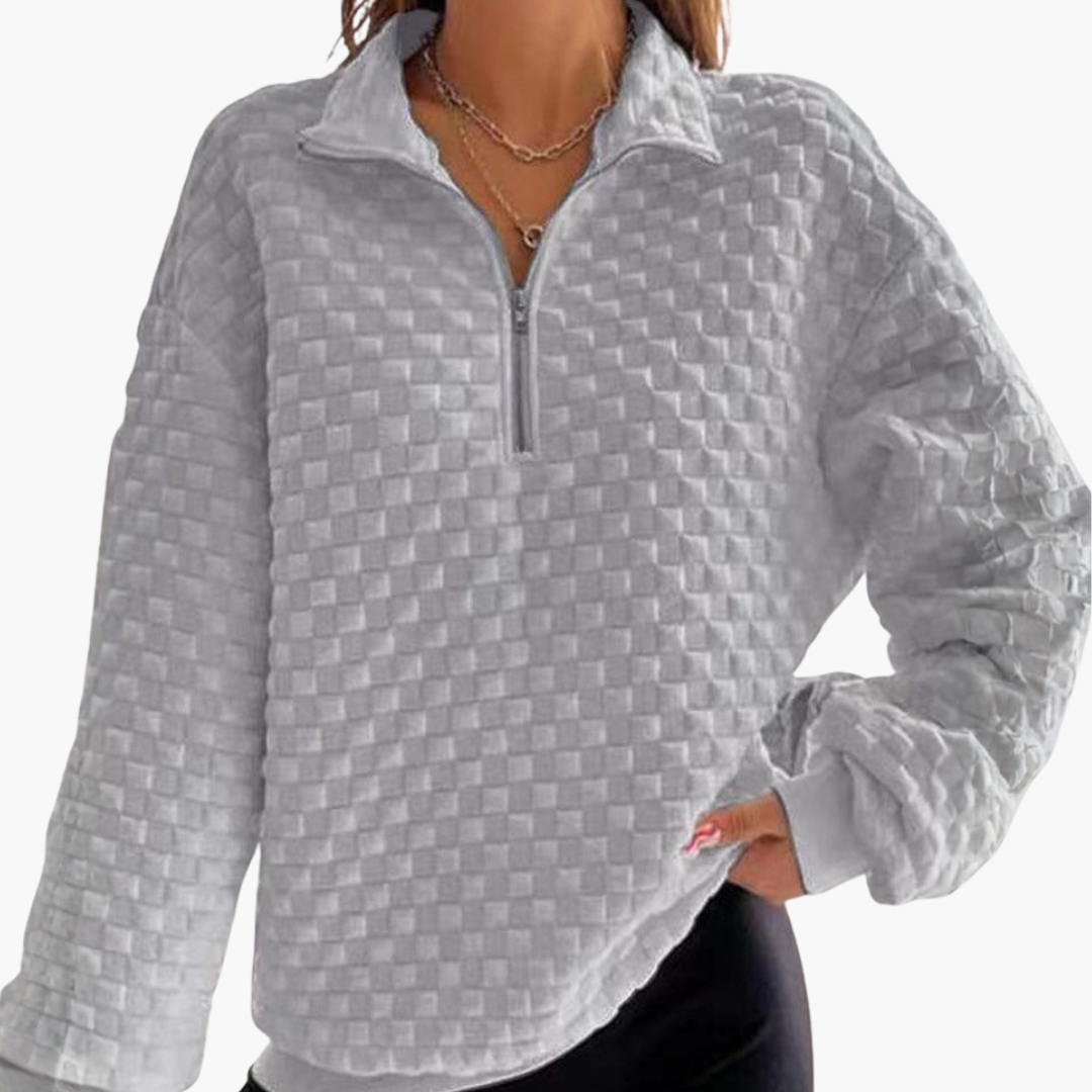 Elarova | Damen Pullover mit Viertelreißverschluss und strukturierter Oberfläche