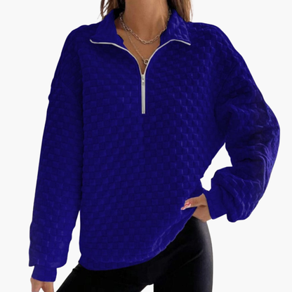 Elarova | Damen Pullover mit Viertelreißverschluss und strukturierter Oberfläche