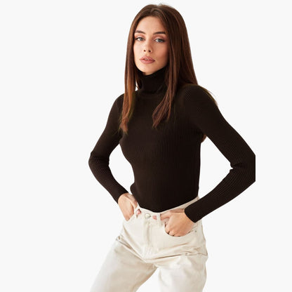 Elarova | Damen Rollkragenpullover mit gerippter Oberfläche und langen Ärmeln