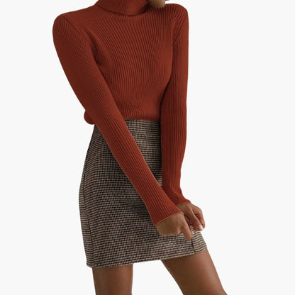 Elarova | Damen Rollkragenpullover mit gerippter Oberfläche und langen Ärmeln