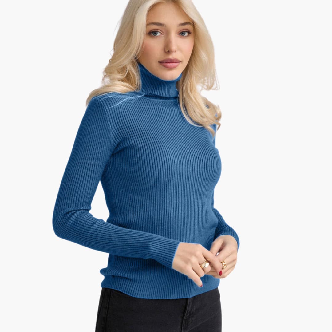 Elarova | Damen Rollkragenpullover mit gerippter Oberfläche und langen Ärmeln