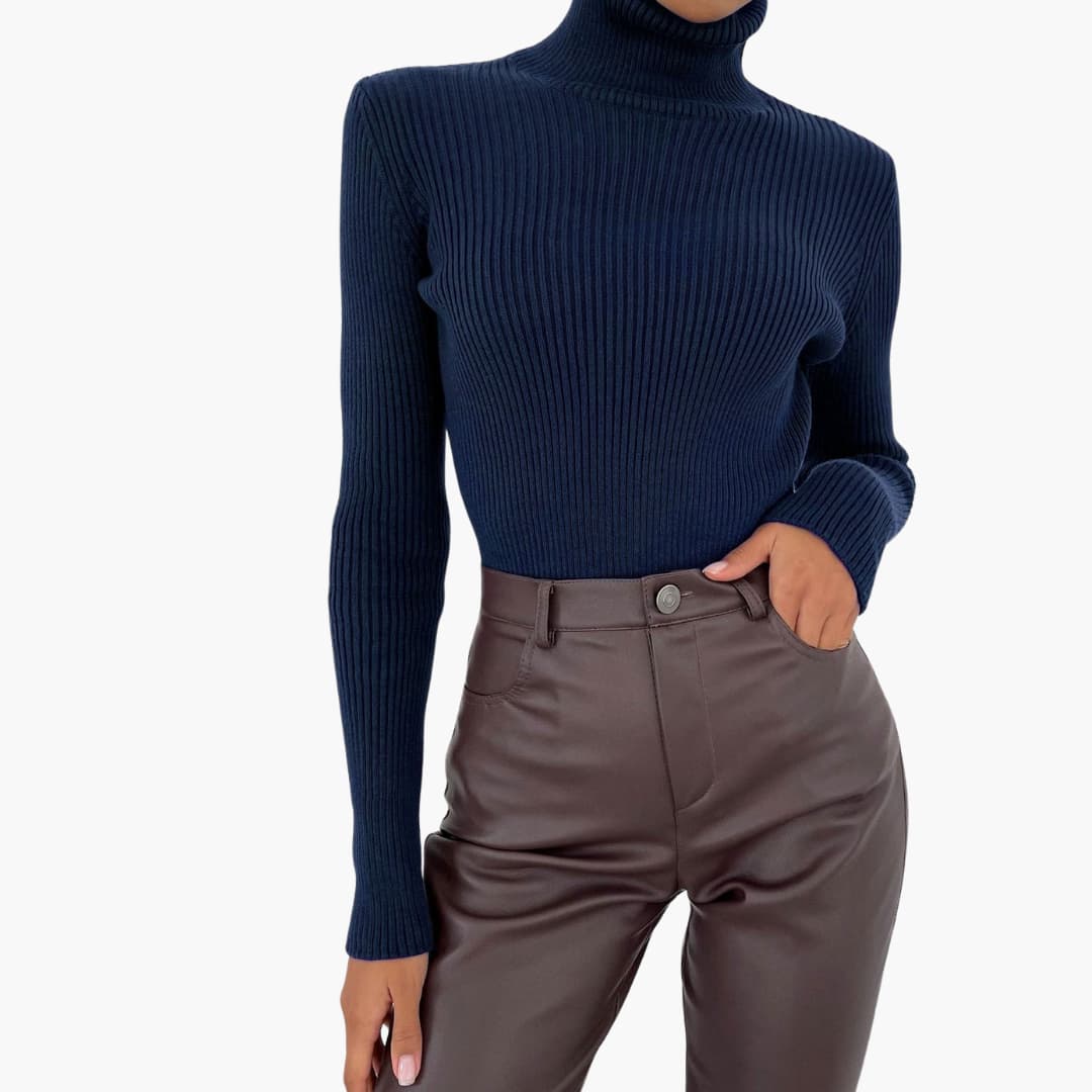 Elarova | Damen Rollkragenpullover mit gerippter Oberfläche und langen Ärmeln