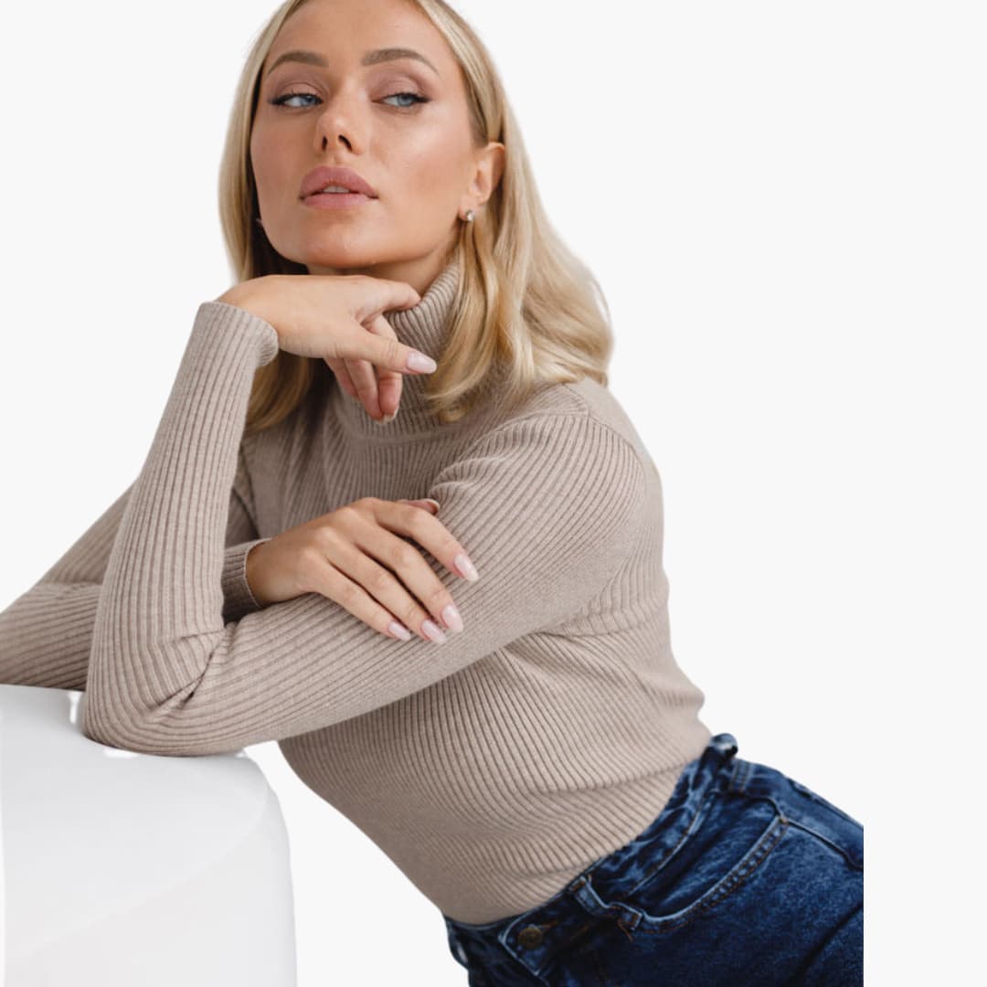 Elarova | Damen Rollkragenpullover mit gerippter Oberfläche und langen Ärmeln