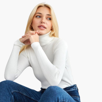 Elarova | Damen Rollkragenpullover mit gerippter Oberfläche und langen Ärmeln