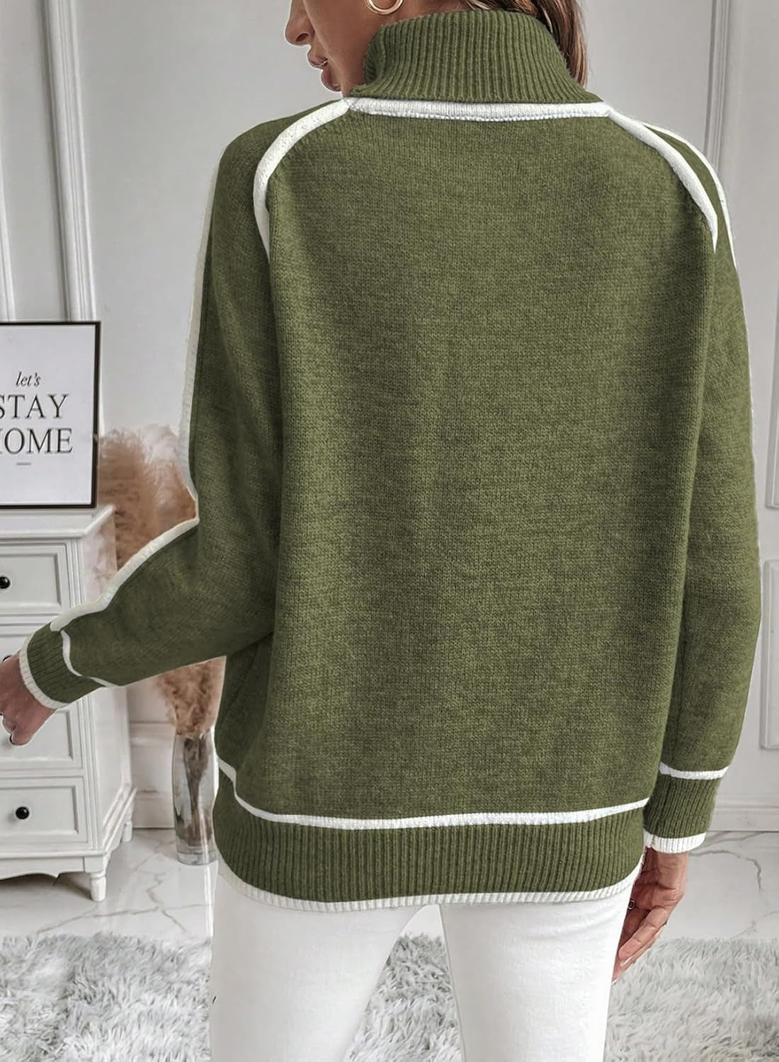 Elarova | Damen Rollkragenpullover mit kontrastierenden Nähten lässiger OversizedPullover