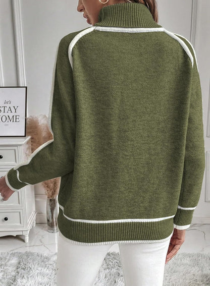 Elarova | Damen Rollkragenpullover mit kontrastierenden Nähten lässiger OversizedPullover