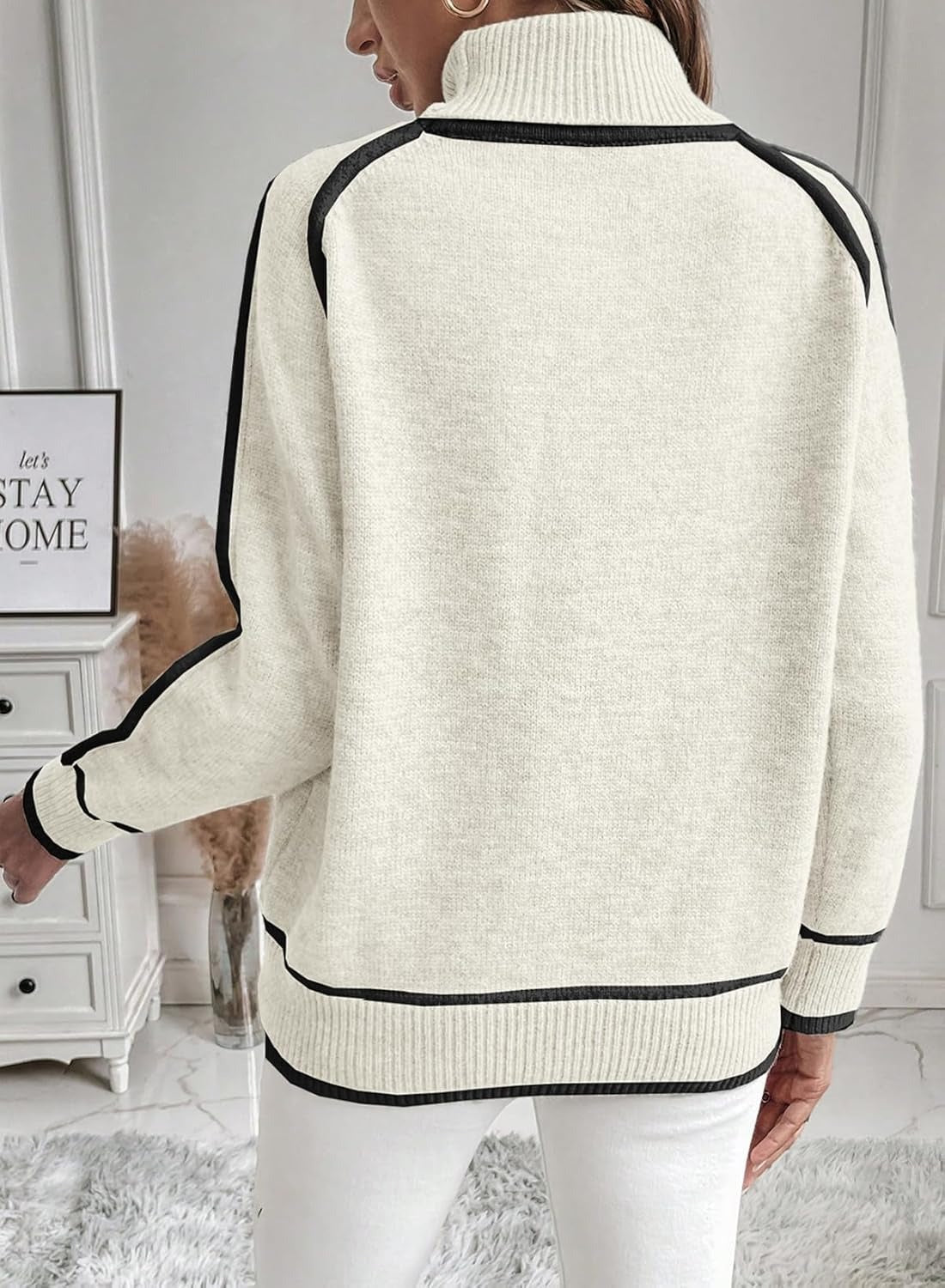 Elarova | Damen Rollkragenpullover mit kontrastierenden Nähten lässiger OversizedPullover