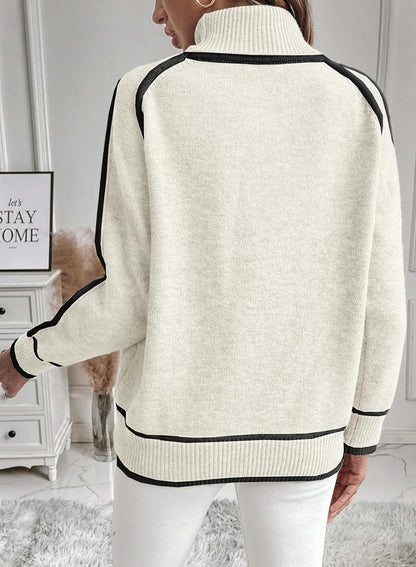 Elarova | Damen Rollkragenpullover mit kontrastierenden Nähten lässiger OversizedPullover