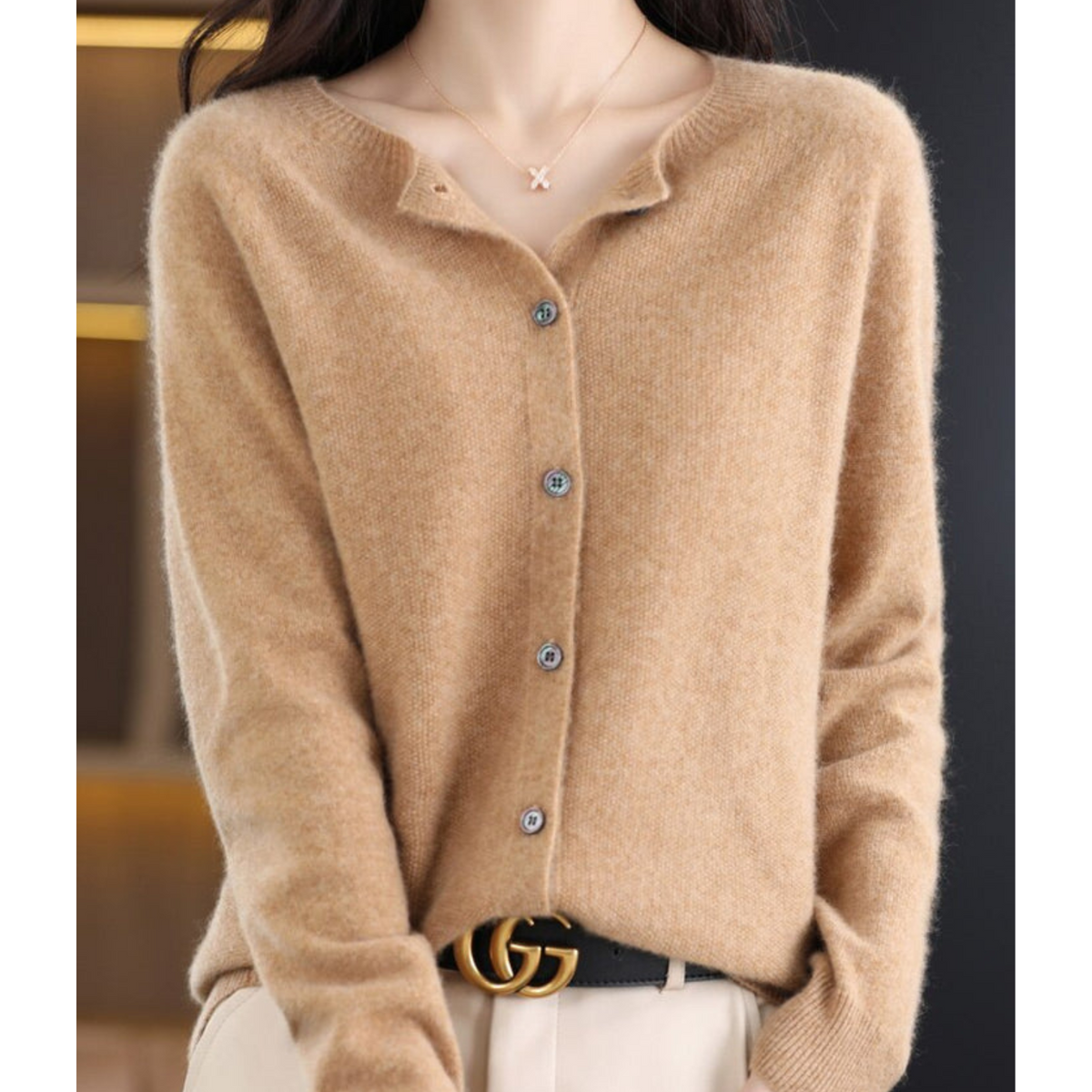 Elarova | Damen Rundhals Cardigan Pullover