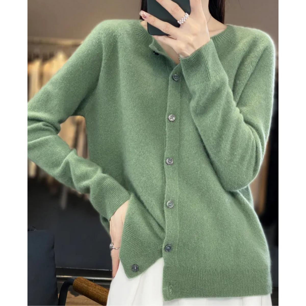 Elarova | Damen Rundhals Cardigan Pullover