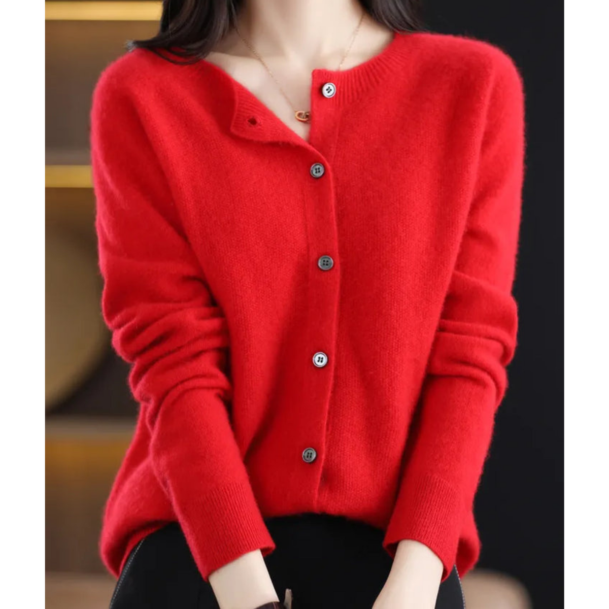 Elarova | Damen Rundhals Cardigan Pullover