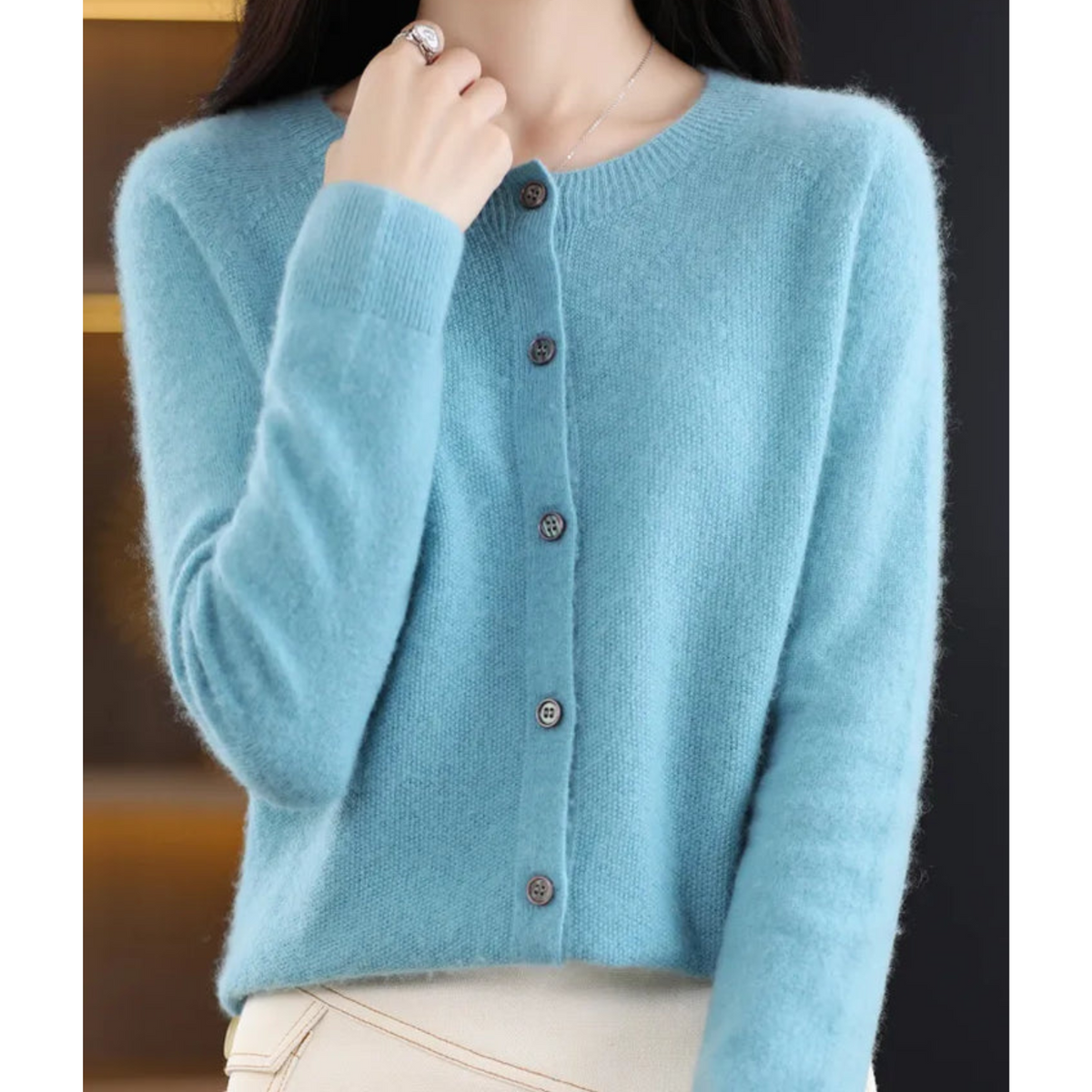 Elarova | Damen Rundhals Cardigan Pullover