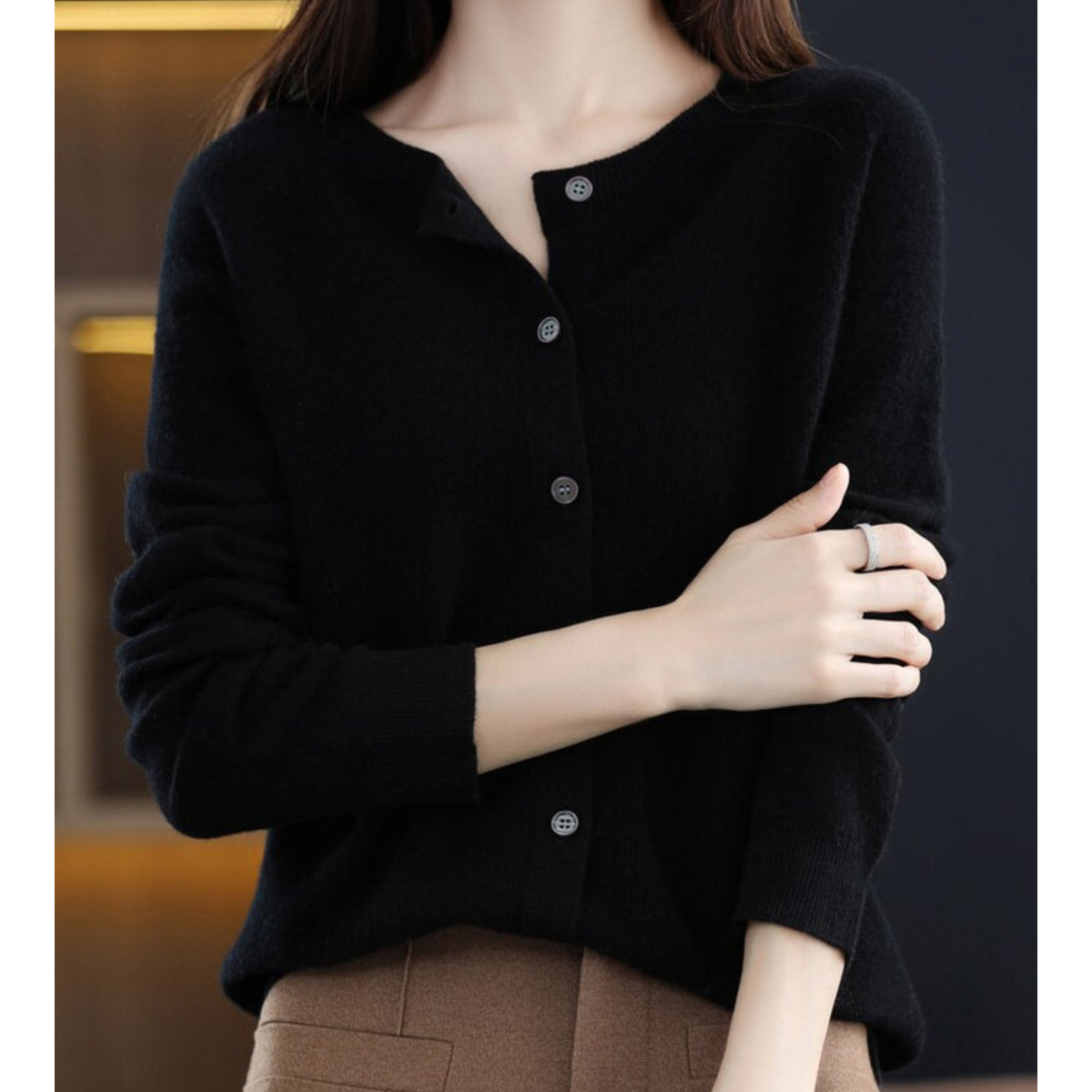 Elarova | Damen Rundhals Cardigan Pullover