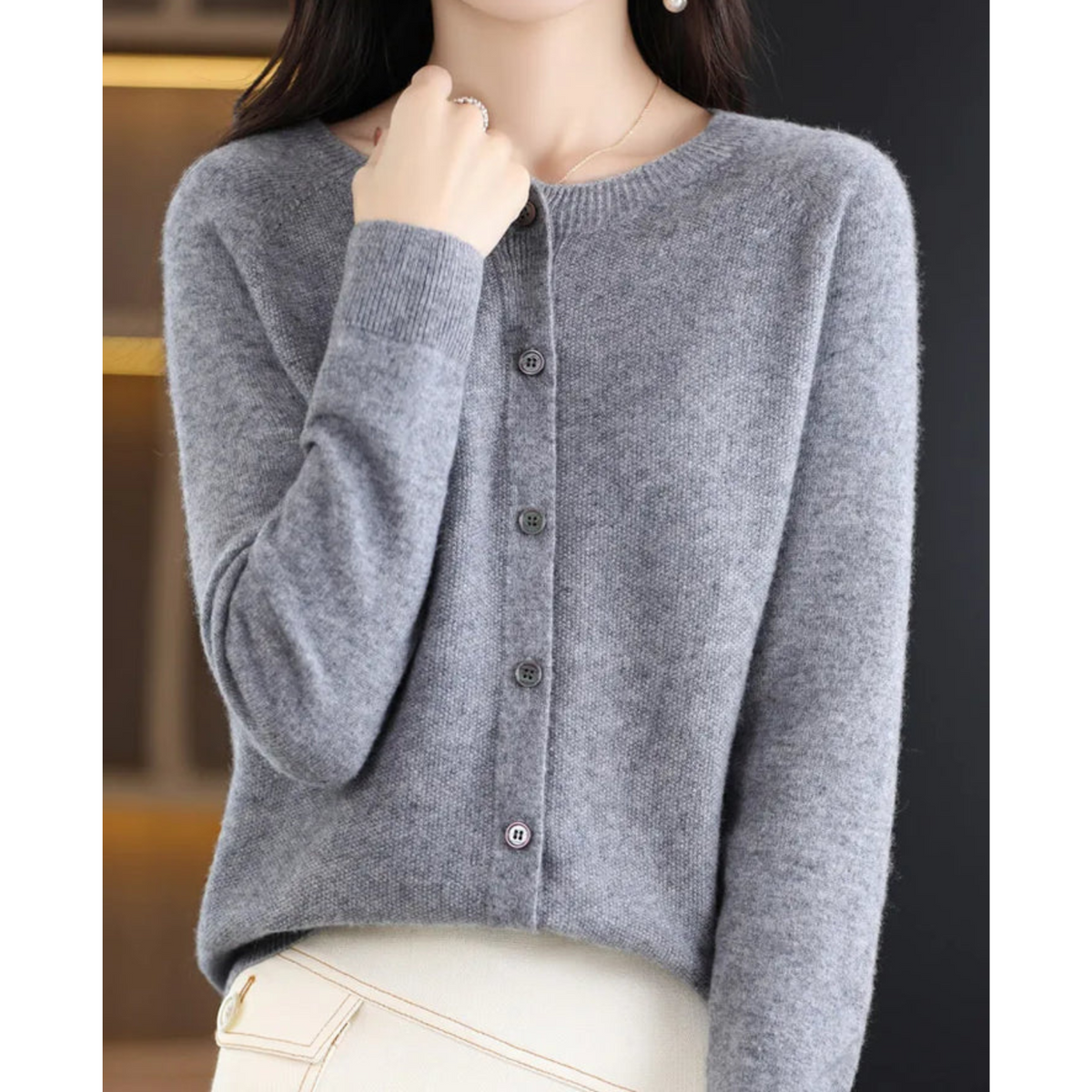 Elarova | Damen Rundhals Cardigan Pullover