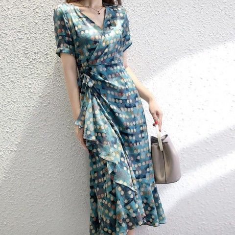 Elarova Damen Slim Fit Blumenkleid im französischen Stil