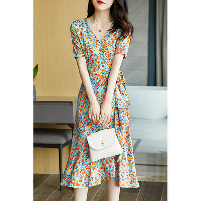 Elarova Damen Slim Fit Blumenkleid im französischen Stil