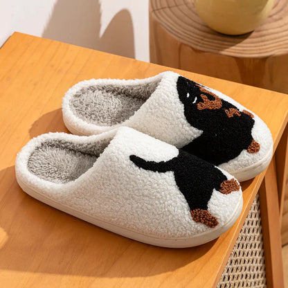 Elarova | Damen Slipper Kleine Schwarze Hund Weiche Plüsch Hausschuhe