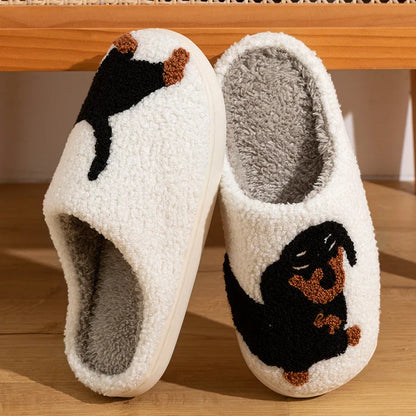 Elarova | Damen Slipper Kleine Schwarze Hund Weiche Plüsch Hausschuhe