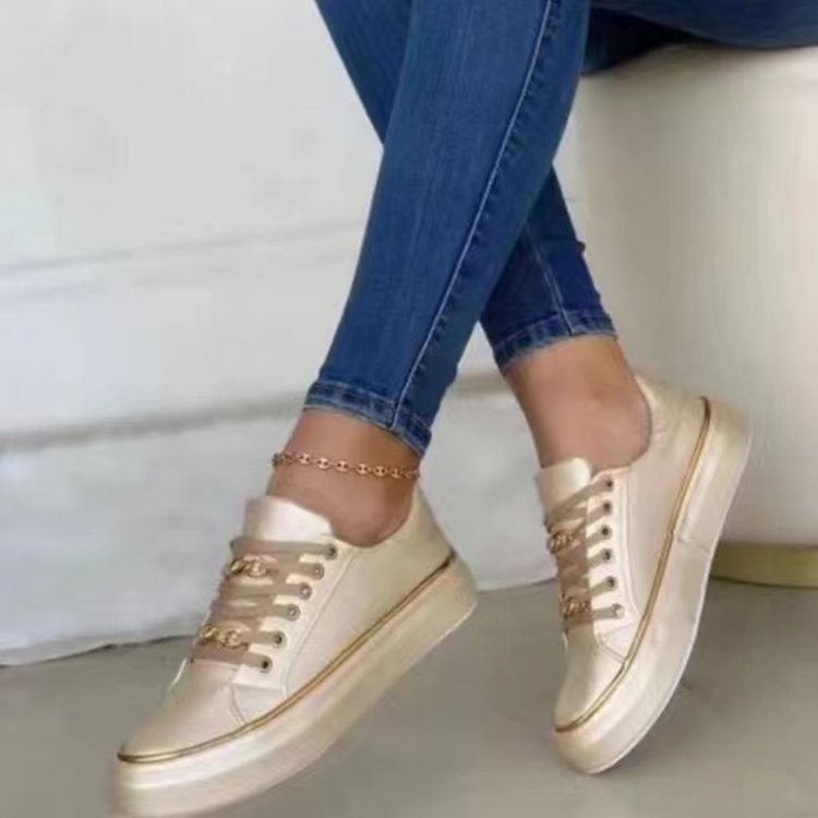Elarova | Damen Sneakers mit modischem SatinObermaterial und eleganten Goldakzenten