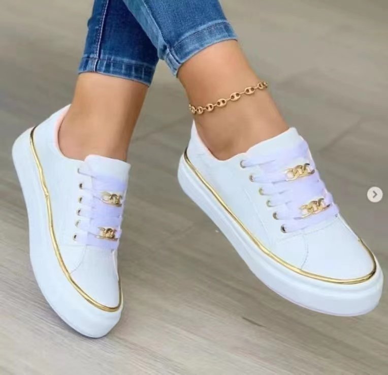 Elarova | Damen Sneakers mit modischem SatinObermaterial und eleganten Goldakzenten