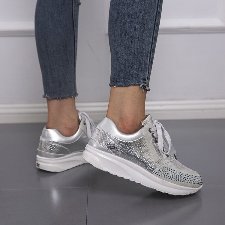 Elarova | Damen Sportliche Sneakers mit Glitzerelementen und ergonomischer Sohle