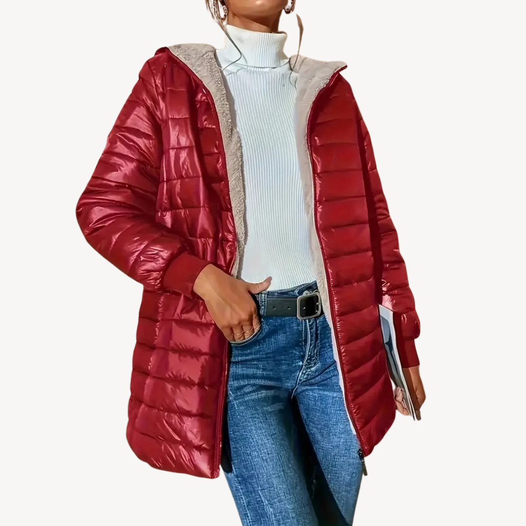 Elarova | Damen Steppjacke mit Kapuze und Kunstpelzfutter