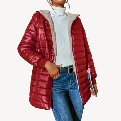 Elarova | Damen Steppjacke mit Kapuze und Kunstpelzfutter