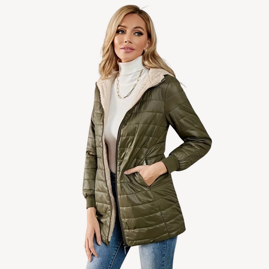 Elarova | Damen Steppjacke mit Kapuze und Kunstpelzfutter