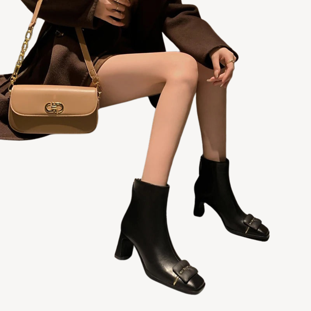 Elarova | Damen-Stiefeletten mit Retro-Schleife aus Leder