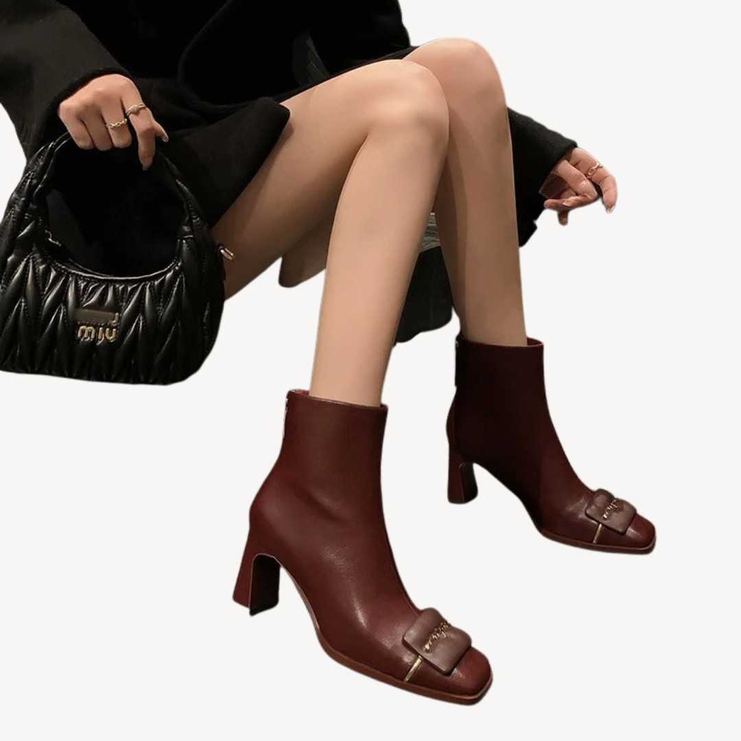 Elarova | Damen-Stiefeletten mit Retro-Schleife aus Leder